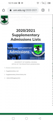 UNN supplementary admission lists for 2020/2021 session