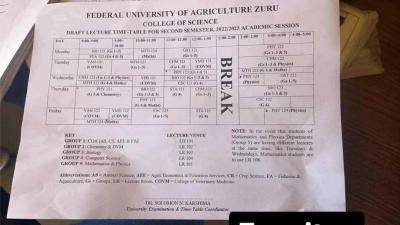 FUAZ 2nd semester lecture timetable, 2022/2023