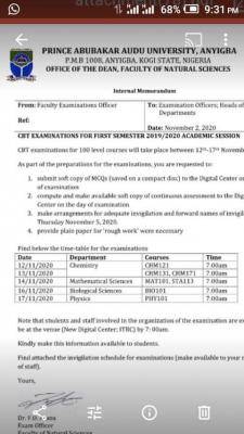 KSU notice on 1st semester CBT exam for 100 Level students