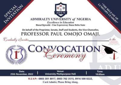 Admiralty University announces 1st Convocation Ceremony