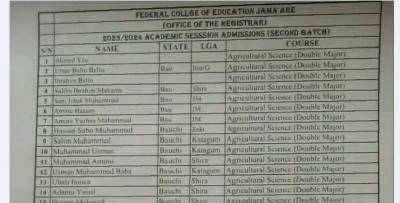 Federal College of Education, Jama'are 2nd batch admission list, 2023/2024