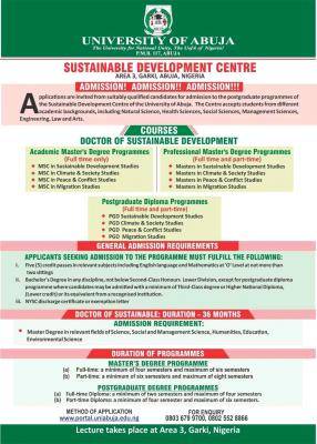 UNIABUJA Postgraduate Admission into Sustainable Development Center - 2023