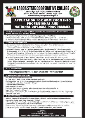 Lagos Cooperative College extends application deadline, 2021/2022