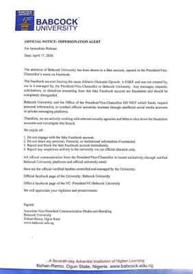 Babcock University Issues Impersonation Alert