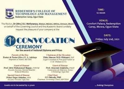 Redeemer's College of Technology and Management 1st convocation ceremony