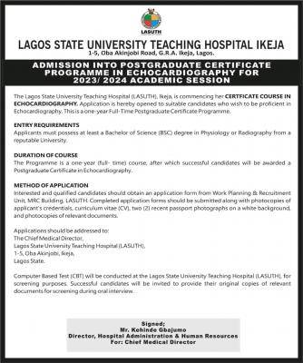 LASUTH Postgraduate Admission In Echocardiography 2023/2024