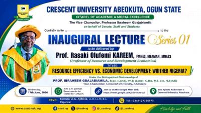 Crescent University announces maiden Inaugural Lecture