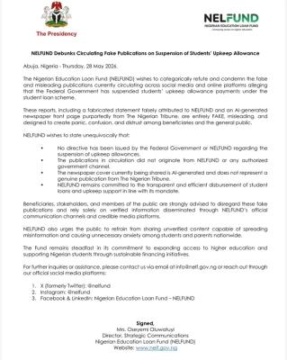 NELFUND debunks circulating fake publications on suspension of students' upkeep allowance