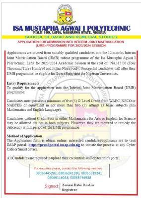 IMAP admission into IJMB programme for 2023/2024 session