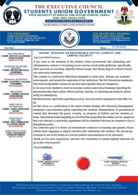 SUMAS SUG issues urgent advisory on responsible digital conduct and campus security