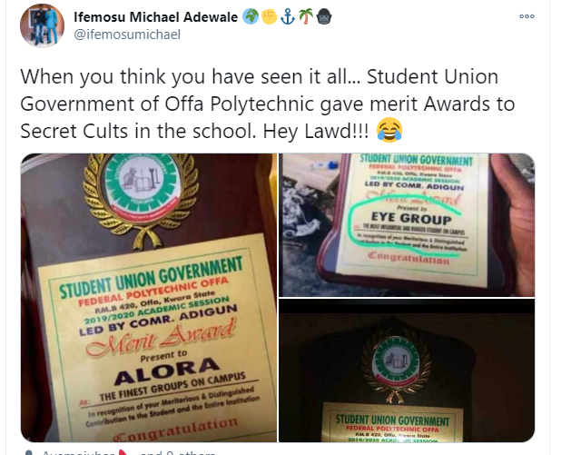 Offa Poly SUG give merit awards to secret cult groups (Photo)