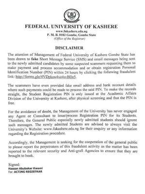 FUKashere disclaimer notice to students