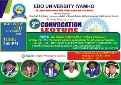Edo University invitation to 2nd convocation lecture and ceremony