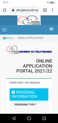 Gateway ICT Polytechnic, Saapade HND admission form, 2021/2022 Session