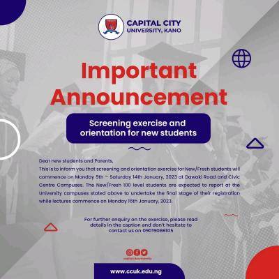 Capital city notice to newly admitted students