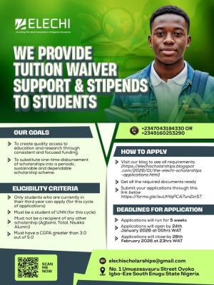 Elechi Scholarship Scheme for UNN students, 2026