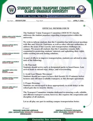 OOU SUG update on transportation within the campus