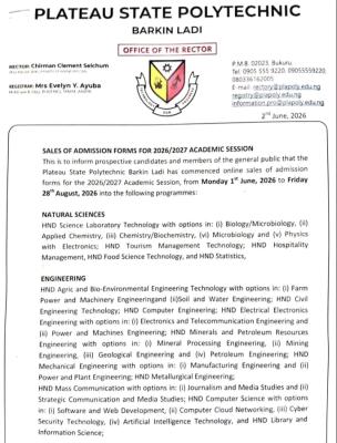 PLAPOLY ND/HND admissions for 2026/2027 session