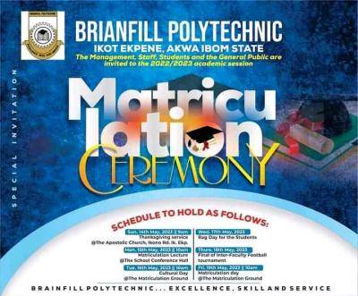 Brainfill Poly Matriculation Ceremony, 2022/2023 holds 19th May