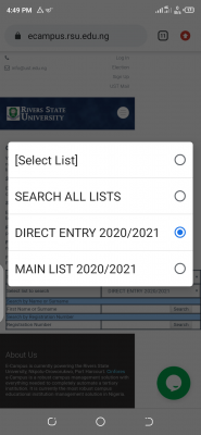 RSUST Direct Entry admission list for 2020/2021 session
