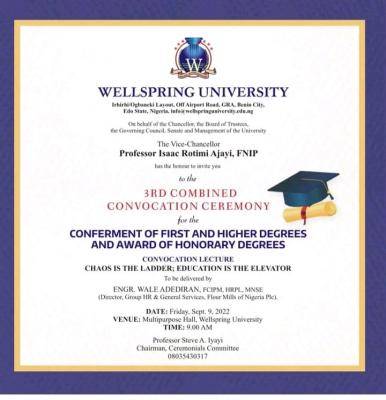 Wellspring University announces 3rd Combine Convocation Ceremony