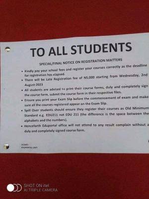 College of Education, Zuba notice to all students