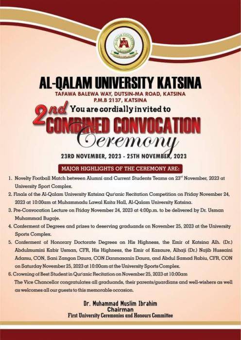 Al-Qalam University announces 2nd Combined Convocation Ceremony