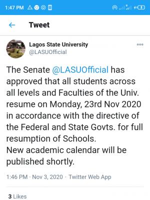 LASU announces resumption date for all students