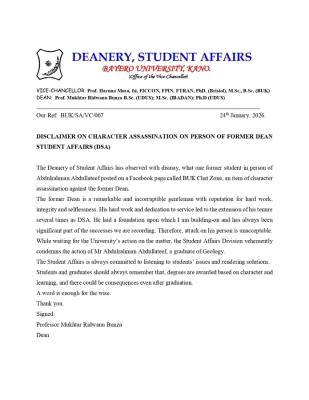 BUK disclaims allegations against a former dean by a graduate of the institution