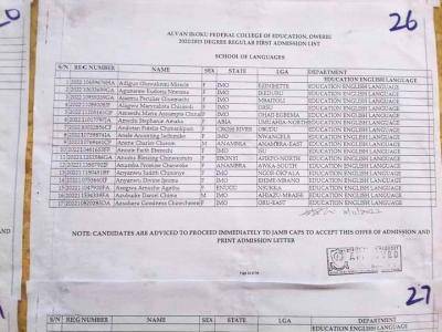 Alvan Ikoku COE 1st Batch degree admission list