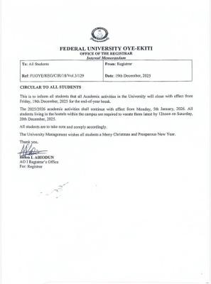 FUOYE announces end of year break