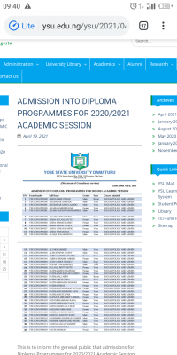 YSU diploma admission list for 2020/2021 session