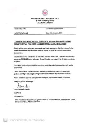 MAUTECH commences sale of re-admission and inter-departmental transfer forms, 2025/2026