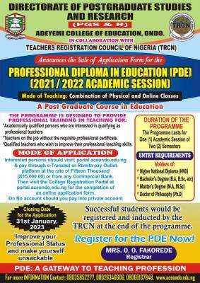 ACEONDO Professional Diploma in Education (PDE) 2021/2022 session