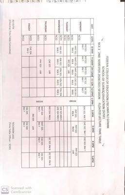 FCE (T) Gombe 2nd semester lecture timetable for 2020/2021 session