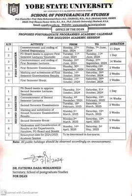 YSU Postgraduate Academic calendar, 2023/2024