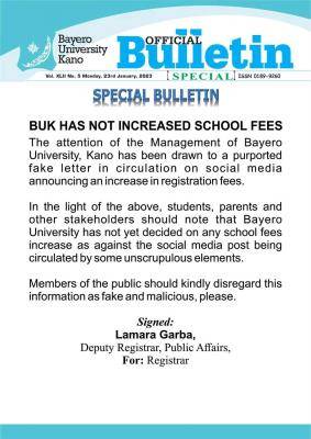 BUK disclaimer on the increment of school fees