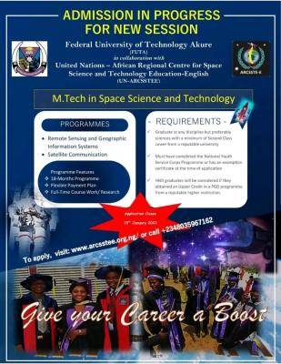 FUTA announces application for admission into M.Tech in Space Science and Technology