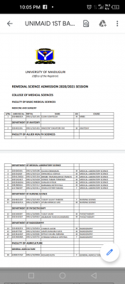 UNIMAID 1st batch remedial admission list, 2020/2021
