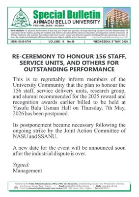ABU issues notice to the university community