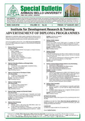 ABU Diploma admission form for 2021/2022 academic session