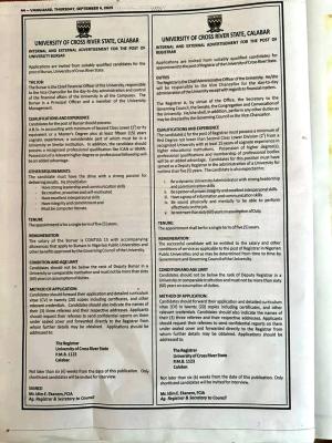 UNICROSS advertises for the positions of Registrar and Bursar