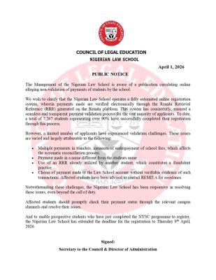 Nigerian Law School addresses payment issues, extends registration deadline