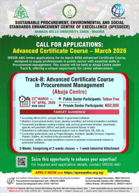 ABU announces  Advanced Certificate Courses in Procurement and Sustainability