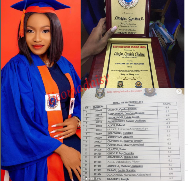 Picture of UI best graduating department of Pharmacy student, Cynthia Okafor