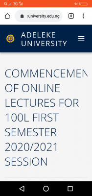 Adeleke University notice on commencement of online lectures for 100 level students