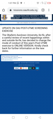OAU 2020 Post-UTME screening to hold online, new date to be announced
