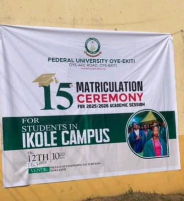 FUOYE announces 15th Matriculation Ceremony for Ikole campus students