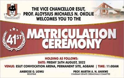 ESUT announces 41st Matriculation Ceremony