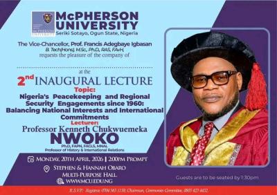 McPherson University announces 2nd Inaugural Lecture